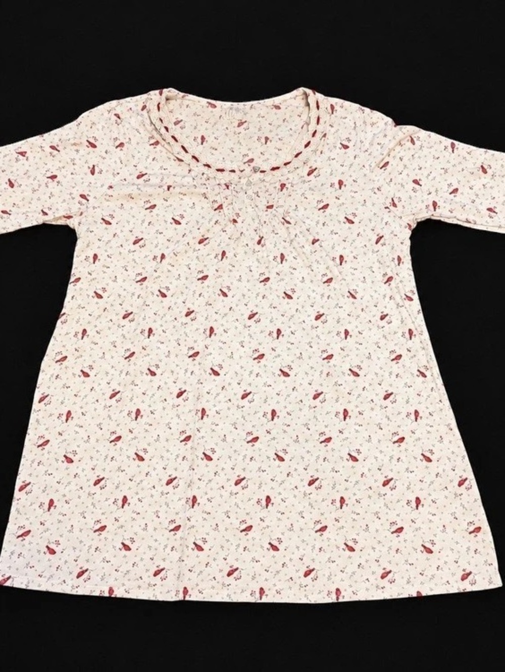 Aria 2X Cardinal Bird Lace Trim Long Sleeve Nightgown Cottagecore